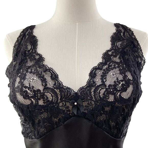 NWT Vintage 90s Wondermaid Black Satin Lace Bust Sexy Full Slip Dress Size 38 - Picture 4 of 12